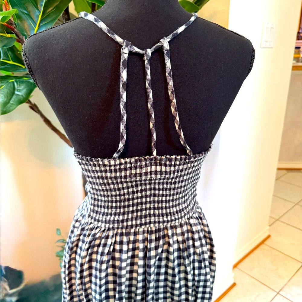 Black and White Gingham Halter mini Sundress Dress with back strap detail